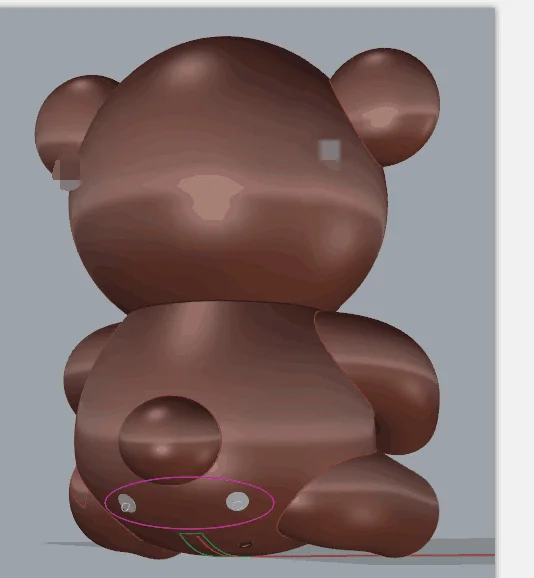 3D model of the bear from behind, showing the tail and the seam lines of the pattern