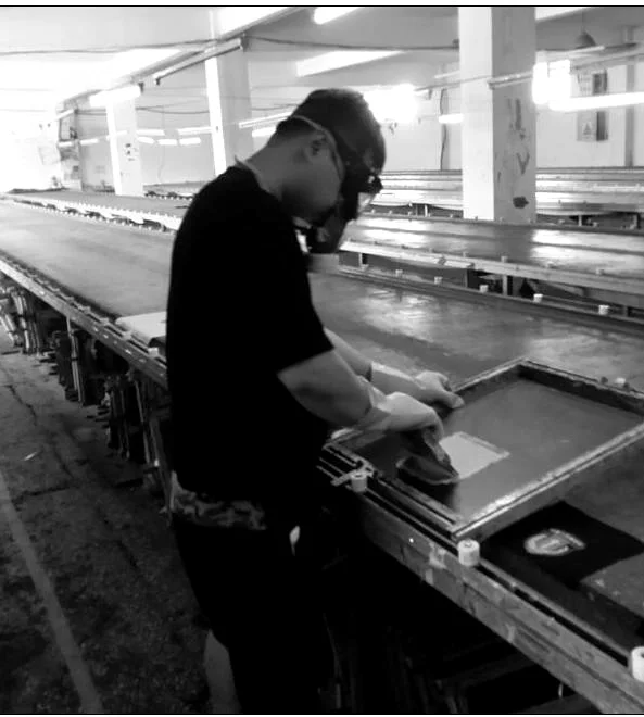 Screen printing station on one of our production floors