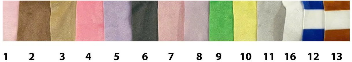 Velboa VH stock colours, numbered