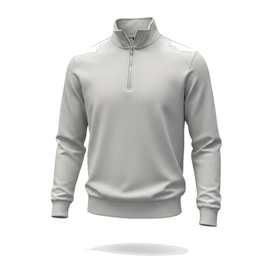 Half-Zip Crew — 280 gsm fleece, athletic heather.